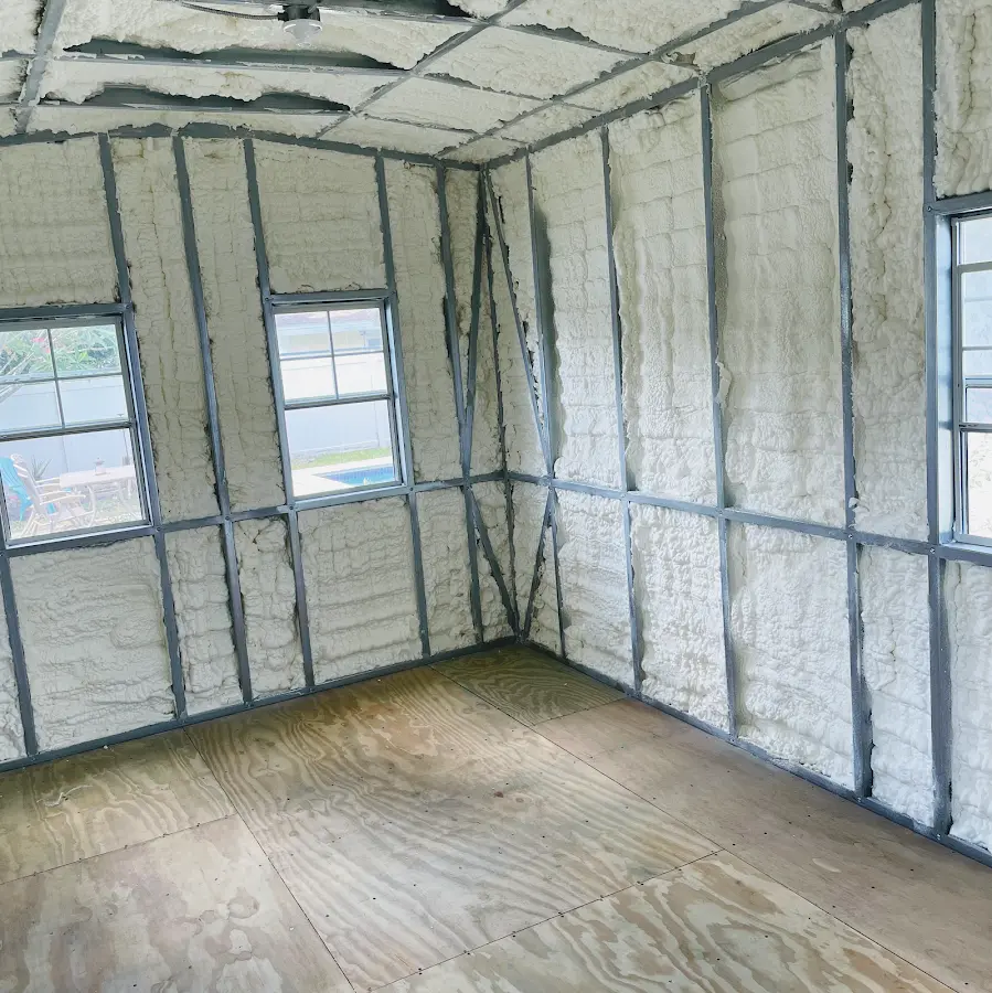 Closed-cell spray foam insulation applied to wall cavities in a residential project in North Augusta